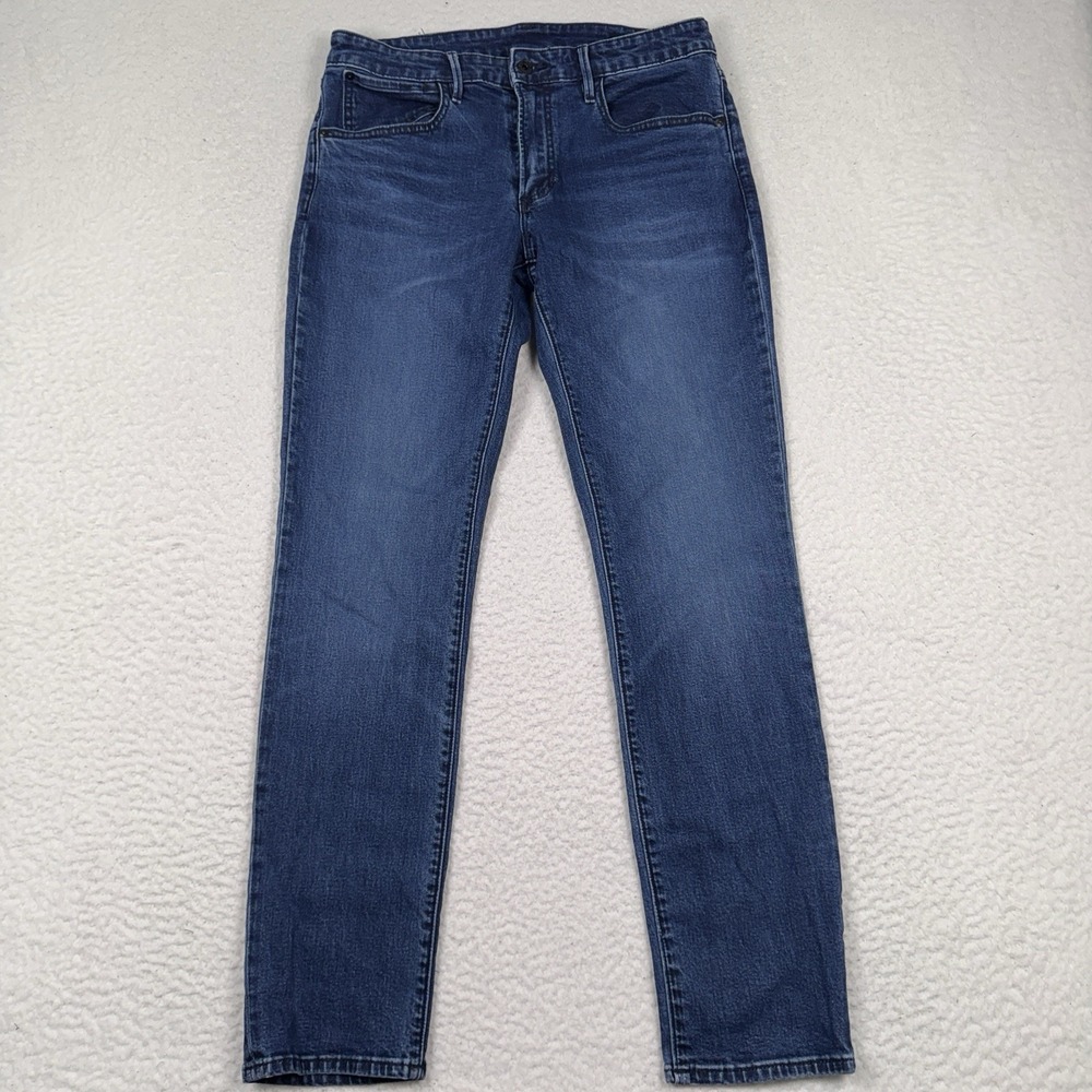 Bonobos Jeans Men's 32x32 (32x31) Tailored Fit Straight Whiskered‎ Denim Blue